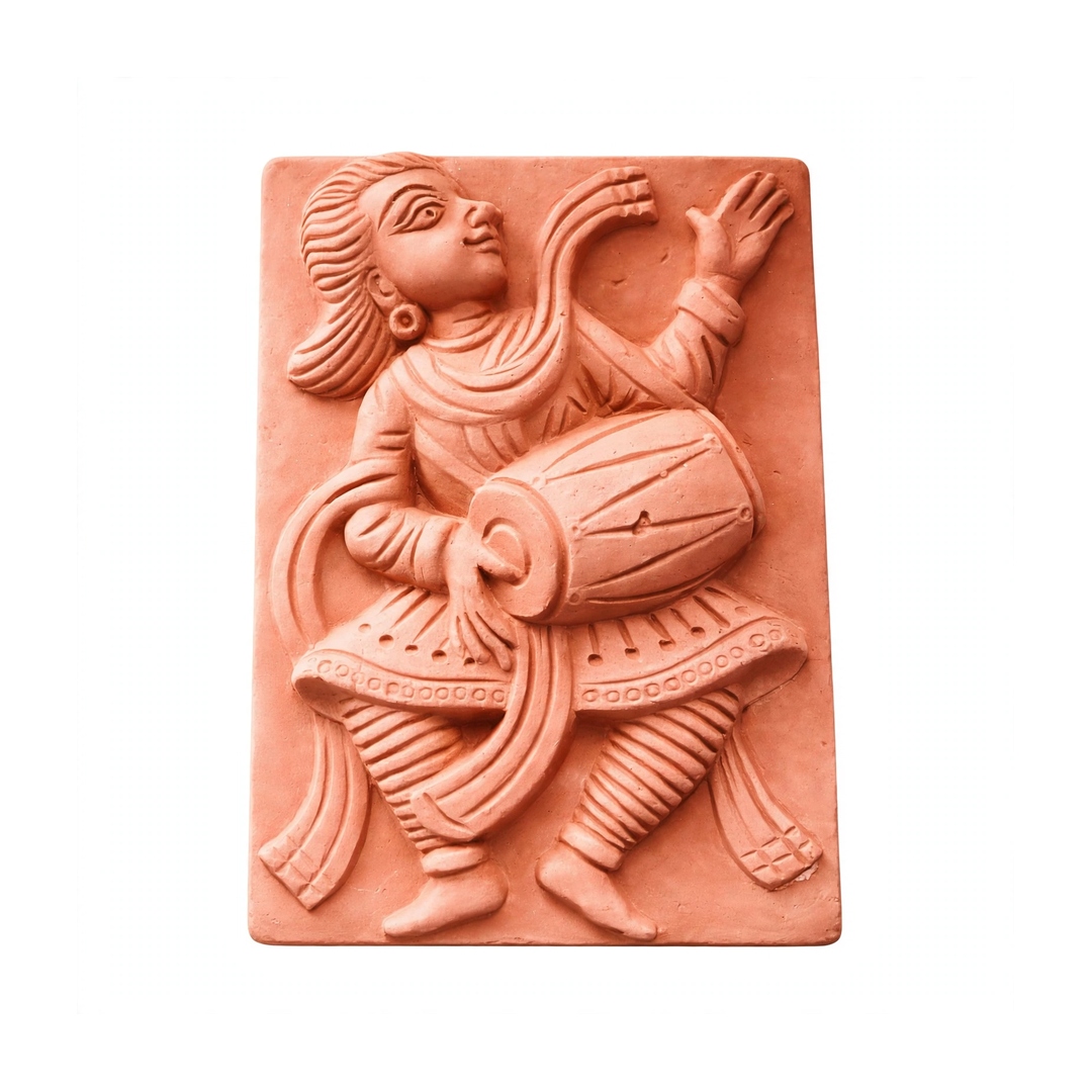 Terracotta Folk Musician Relief Wall Tile