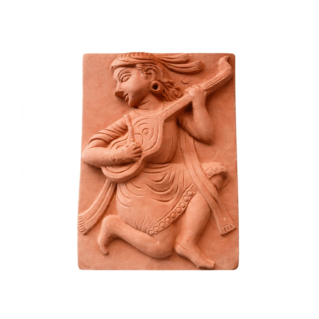 Terracotta Folk Musician Relief Wall Tile